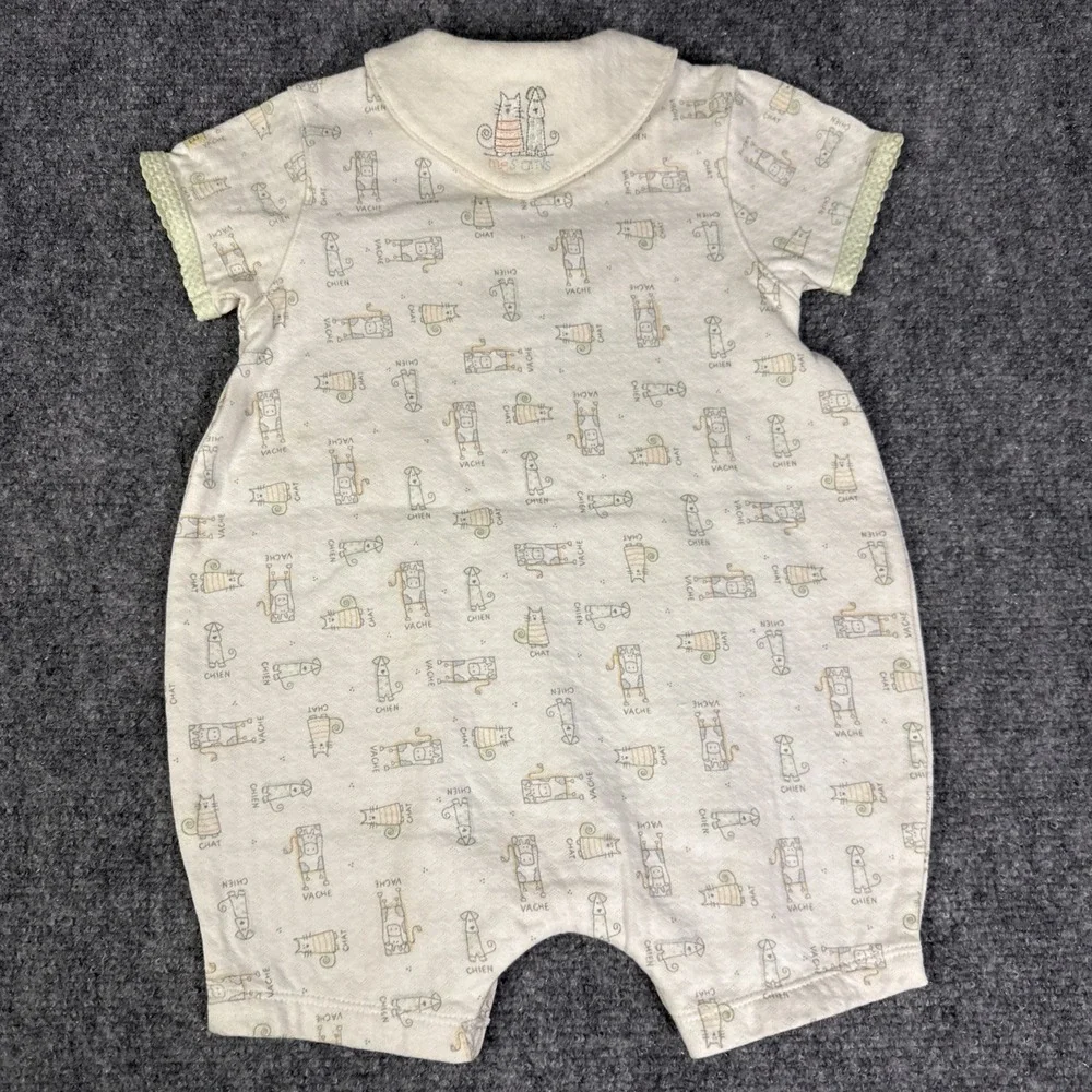 Vintage NWT Absorba Baby 9 Months Romper Ivory 100% Cotton Animals Cow Cat Dog